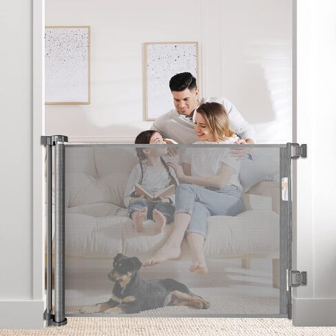 Retractable Baby Gate 65" Dog Gate Mesh Safety Pet Gate Indoor Outdoor Child Safety Baby Gates for Stairs, Doorways, Hallways in Saudi Arabia