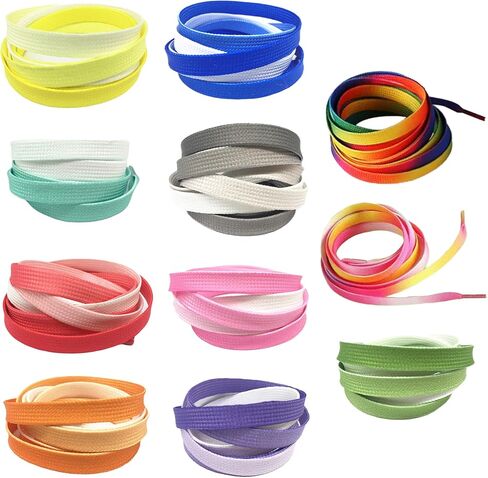 11 زوجًا من MOTZU مقاس 47 بوصة من أربطة الأحذية المسطحة ذات الألوان المتدرجة للأحذية الرياضية القماشية، وخيوط أربطة الأحذية لأحذية الأطفال، وأحذية عصرية لهدايا أحذية رياضية للرقص والفرق in Kuwait