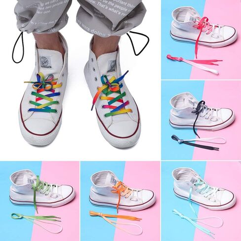 11 زوجًا من MOTZU مقاس 47 بوصة من أربطة الأحذية المسطحة ذات الألوان المتدرجة للأحذية الرياضية القماشية، وخيوط أربطة الأحذية لأحذية الأطفال، وأحذية عصرية لهدايا أحذية رياضية للرقص والفرق in Kuwait