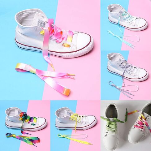 11 زوجًا من MOTZU مقاس 47 بوصة من أربطة الأحذية المسطحة ذات الألوان المتدرجة للأحذية الرياضية القماشية، وخيوط أربطة الأحذية لأحذية الأطفال، وأحذية عصرية لهدايا أحذية رياضية للرقص والفرق in Kuwait