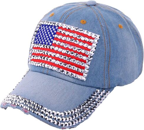 USA Bling Baseball Cap Sparkle American Flag Hat for Men Women Hip Hop Caps in Saudi Arabia