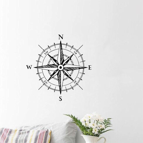 ملصق حائط بوصلة - ملصق فينيل بوصلة حديث - ملصق حائط وردي بوصلة الملاحة - قابل للإزالة وآمن للجدران والنوافذ والخشب وما إلى ذلك - صُنع في الولايات المتحدة الأمريكية (حديث، 22 بوصة × 22 بوصة) in Kuwait