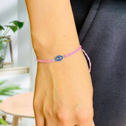 Handmade Gold Evil Eye Bracelets,Adjustable ojo Bracelet Protection Pink Red Evil Eye Jewelry Bracelet Hamsa Hand Amulet for Women (Evil eye red rope) in Kuwait