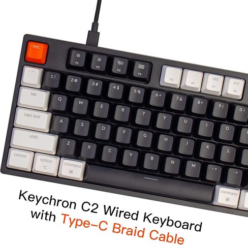 لوحة مفاتيح ميكانيكية سلكية كاملة الحجم قابلة للتبديل السريع Keychron C2 متوافقة مع Mac، مفتاح Keychron Brown Switch، 104 مفاتيح ABS keycaps لوحة مفاتيح الألعاب لنظام التشغيل Windows، كابل USB-C من النوع C المجدول in Kuwait