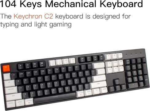لوحة مفاتيح ميكانيكية سلكية كاملة الحجم قابلة للتبديل السريع Keychron C2 متوافقة مع Mac، مفتاح Keychron Brown Switch، 104 مفاتيح ABS keycaps لوحة مفاتيح الألعاب لنظام التشغيل Windows، كابل USB-C من النوع C المجدول in Kuwait