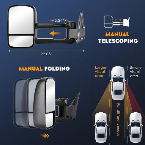 Towing Mirrors for Chevy GMC 2002-2006 Avalanche 1500 2500, 1999-2004 Silverado 1500, 2000-06 Suburban 1500 2500, 2001-06 Sierra 2500 3500 HD Yukon Tahoe with Manual Folding Telescoping (1 Pair) in Saudi Arabia