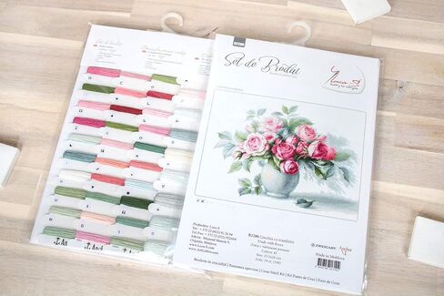 مجموعة غرز متقاطعة معدودة بالورود Luca-s B2280 الحجم: 35,5 سم × 26 سم، 2 بوصة × 10,4 بوصة مجموعة تطريز زهور الحياة الساكنة xstitch DIY in Kuwait