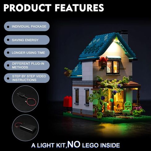 BrickBling LED Light Kit for Lego Creator 3 in 1 Cozy House Toy Set 31139, Creative Lights Compatible with Lego Cozy House-Lights Only, No Model Included in Saudi Arabia