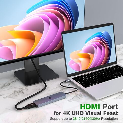 USB C HUB, 7 in 1 Laptop Multiport Adapter Hub with HDMI Output, 100W Rapid Charging, 3 x USB 3.0 Ports, SD/TF Reader, Compatible for USB C Laptops Dell XPS/HP/Surface and Other Type C Devices in Saudi Arabia