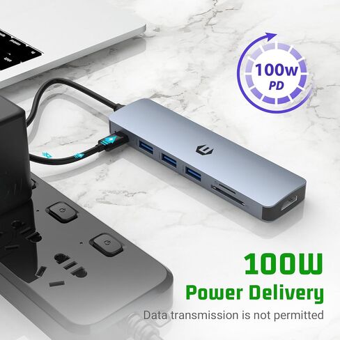 USB C HUB, 7 in 1 Laptop Multiport Adapter Hub with HDMI Output, 100W Rapid Charging, 3 x USB 3.0 Ports, SD/TF Reader, Compatible for USB C Laptops Dell XPS/HP/Surface and Other Type C Devices in Saudi Arabia
