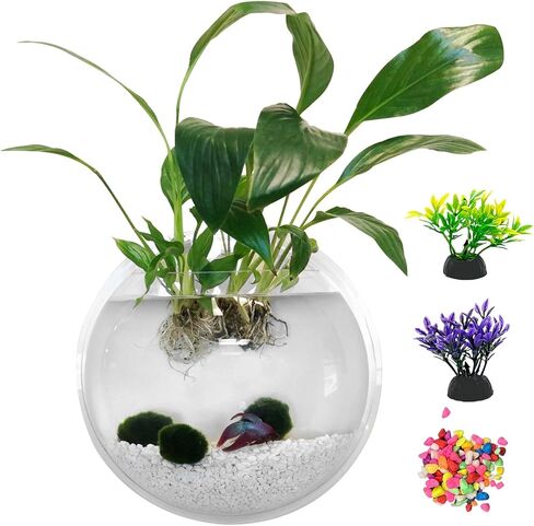kathson Wall Fish Bowl Acrylic Hanging Aquarium Wall Mounted Bubble Betta Fish Tank Bowl Decor Plant (7.28in) in Saudi Arabia