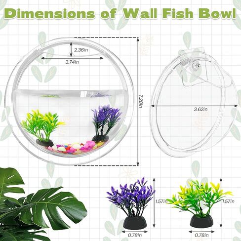 kathson Wall Fish Bowl Acrylic Hanging Aquarium Wall Mounted Bubble Betta Fish Tank Bowl Decor Plant (7.28in) in Saudi Arabia
