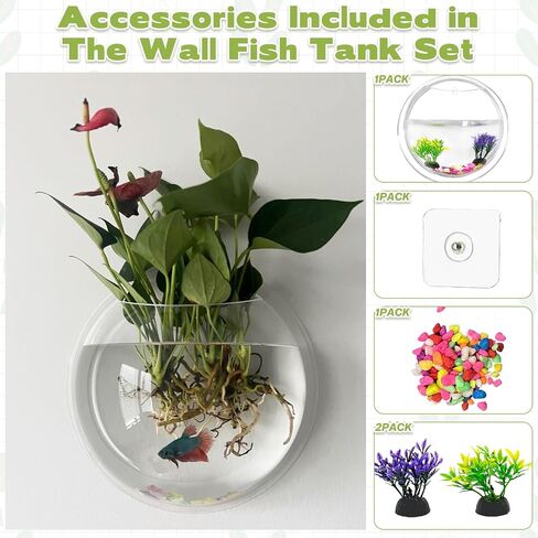 kathson Wall Fish Bowl Acrylic Hanging Aquarium Wall Mounted Bubble Betta Fish Tank Bowl Decor Plant (7.28in) in Saudi Arabia