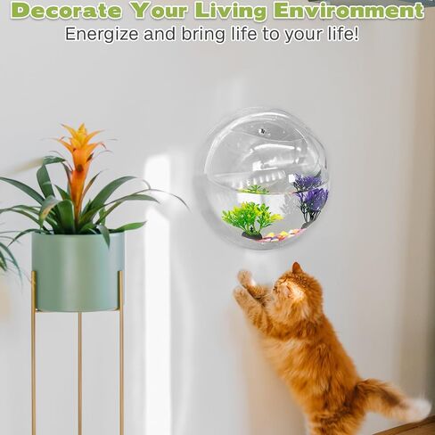 kathson Wall Fish Bowl Acrylic Hanging Aquarium Wall Mounted Bubble Betta Fish Tank Bowl Decor Plant (7.28in) in Saudi Arabia