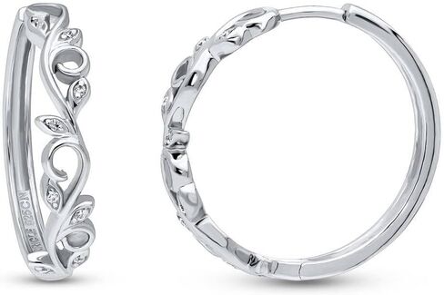 BERRICLE Sterling Silver Treble Clef Music Note Cubic Zirconia CZ Medium Fashion Hoop Earrings for Women, Rhodium Plated 0.9" in Saudi Arabia