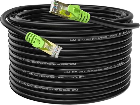 Outdoor Cat7 Ethernet Cable 200ft, 26AWG Heavy-Duty Cat7 Networking Cord Patch Cable RJ45 Transmission Speed 10GbpsTransmission Bandwidth 600Mhz LAN Wire Cable SFTP Waterproof Direct Burial in Saudi Arabia