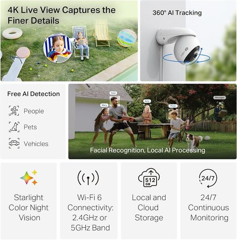 كاميرا مراقبة TP-Link Tapo 2K QHD خارجية قابلة للإمالة واي فاي، عرض 360 درجة، تتبع الحركة، رؤية ليلية ملونة، كشف مجاني للشخص/المركبة/الحركة، تخزين بطاقة SD وسحابة، تسجيل 24/7، Tapo C520WS in Saudi Arabia