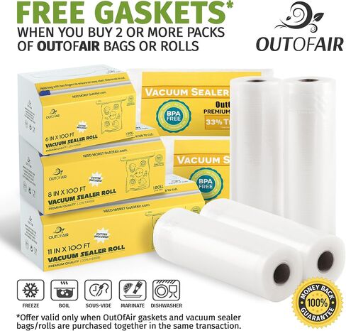 50 Zipper Vacuum Sealer Bags: Quart Size (8" x 12") - OutOfAir Vacuum Seal Zip Bags, Works with FoodSaver & Other Savers, 33% Thicker BPA Free Commercial Grade Great for Snacks On The Go in Saudi Arabia