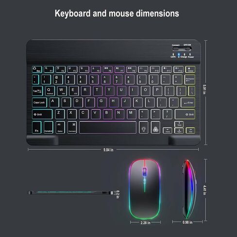 Ultra-Slim Lightweight Bluetooth Keyboard and Mouse Portable Mini Wireless Keyboard Rechargeable 7-Color Backlit for Apple iPad iPhone,Tablet iPhone Smartphone iOS Android Windows,Black in Kuwait