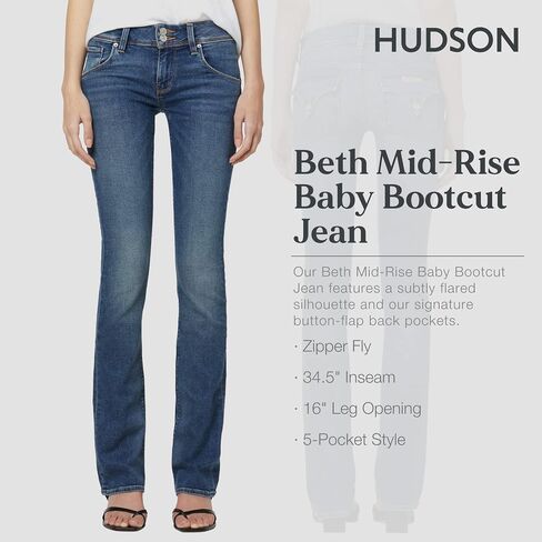 HUDSON Women's Beth Mid Rise, Baby Bootcut Jean with Back Flap Pockets Rp, White, 34 in Saudi Arabia