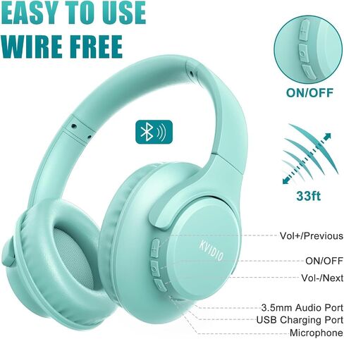 KVIDIO Bluetooth Headphones Wireless Over Ear Headsets 65H Playtime | Deep Bass, HiFi Stereo, Bluetooth 6.0, Microphone, Comfortable Fit, Foldable, Lightweight, Low Latency for Travel Home Office in Kuwait