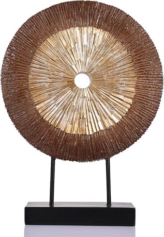 12" Tall Abstract White Gold Round Sculpture - Unique Home Decoration for Above Cupboard Decor, Living Room Coffee Table, Console, Office, Entrance, Table Centerpieces (White Gold) in Saudi Arabia