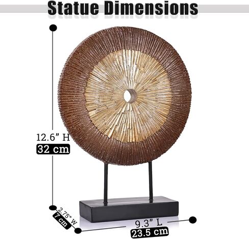 12" Tall Abstract White Gold Round Sculpture - Unique Home Decoration for Above Cupboard Decor, Living Room Coffee Table, Console, Office, Entrance, Table Centerpieces (White Gold) in Saudi Arabia