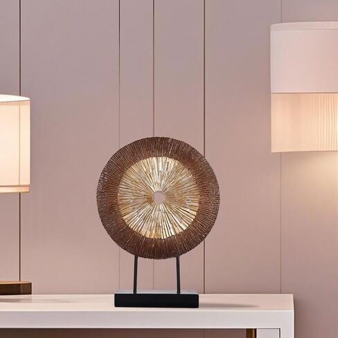 12" Tall Abstract White Gold Round Sculpture - Unique Home Decoration for Above Cupboard Decor, Living Room Coffee Table, Console, Office, Entrance, Table Centerpieces (White Gold) in Saudi Arabia