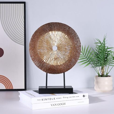 12" Tall Abstract White Gold Round Sculpture - Unique Home Decoration for Above Cupboard Decor, Living Room Coffee Table, Console, Office, Entrance, Table Centerpieces (White Gold) in Saudi Arabia