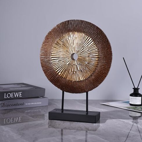 12" Tall Abstract White Gold Round Sculpture - Unique Home Decoration for Above Cupboard Decor, Living Room Coffee Table, Console, Office, Entrance, Table Centerpieces (White Gold) in Saudi Arabia