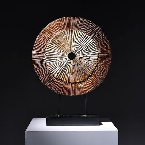 12" Tall Abstract White Gold Round Sculpture - Unique Home Decoration for Above Cupboard Decor, Living Room Coffee Table, Console, Office, Entrance, Table Centerpieces (White Gold) in Saudi Arabia