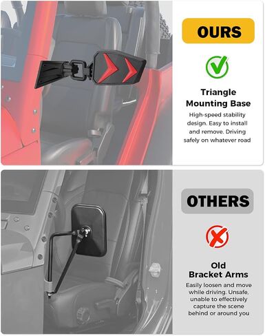 Mirrors Doors Off Compatible with Wrangler, QMPARTS No Vibrate & Wobble Side View Mirrors, Easy-Install Doorless Side Quick Release Mirror for Safe Doors Off Driving for Wrangler JK JKU 2007-2018 in Kuwait