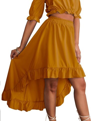 LYANER Women's Two Piece Outfits Off Shoulder Crop Top and High Low Skirt Set Blue Small in Saudi Arabia
