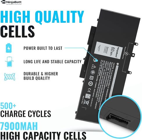 NinjaBatt Battery F3YGT for Dell Latitude 7480 7490 7280 7290 7380 7390 7000 12 13 14 Series DM3WC P29S002 P73G002 DM6WC 2X39G KG7VF 451-BBYE 453-BBCF - High Performance [7.6V/60Wh] in Kuwait