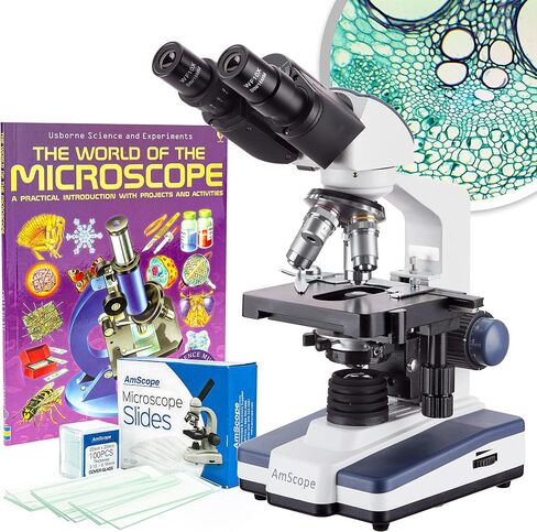 AmScope B120 Series Student & Professional LED Binocular Compound Microscope - 40X-2500X Magnification - Includes 0.3MP USB 2.0 Camera & Siedentopf Head in Kuwait