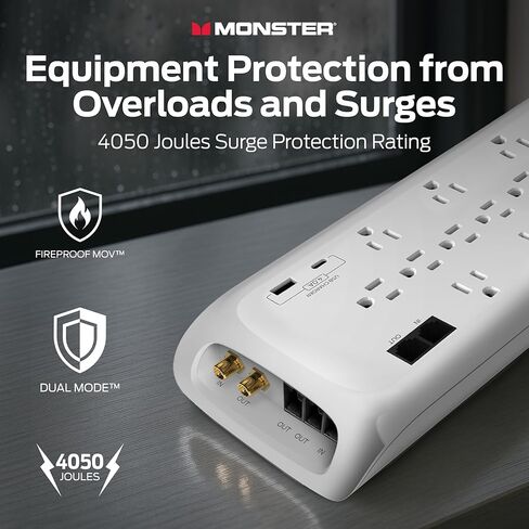 شريط طاقة أسود بطول 6 أقدام وواقي من ارتفاع البرج، حماية شديدة التحمل مع تصنيف 4050 جول، 12 منفذ 120 فولت، 1 USB-A، و1 منفذ USB-C - مثالي لأجهزة الكمبيوتر والمسرح المنزلي والأجهزة المنزلية in Kuwait