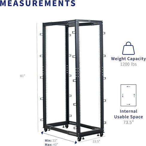 VIVO 12U Freestanding Open Frame Server Rack, 22 to 40 inch Adjustable Depth, Mobile Cart for Servers and Networking AV Equipment, Black, CART-SR12U in Kuwait