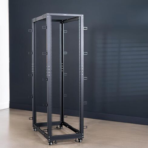 VIVO 12U Freestanding Open Frame Server Rack, 22 to 40 inch Adjustable Depth, Mobile Cart for Servers and Networking AV Equipment, Black, CART-SR12U in Kuwait