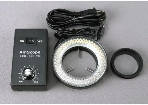 AmScope SM-4TZ-144 مجهر تكبير ستيريو ثلاثي العينيات احترافي، عدسات WH10x، تكبير 3.5X-90X، هدف تكبير 0.7X-4.5X، ضوء حلقة LED 144 لمبة، حامل ذراع مزدوج، 110 فولت-240 فولت، يتضمن 0.5X و عدسة بارلو 2.0X in Saudi Arabia
