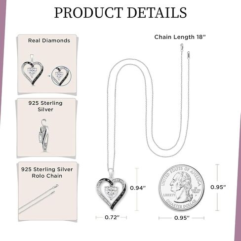 Jewelili Sterling Silver Pendant Necklace with 8mm Heart Created Ruby and Treated Black & Natural White Round Diamonds, 1/10 cttw, 18" Rolo Chain in Saudi Arabia