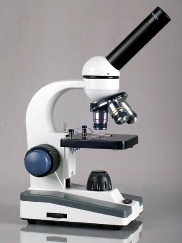 AmScope M150C-50WM-50P100S Compound Monocular Microscope, WF10x and WF25x Eyepieces, 40x-1000x Magnification, LED Illumination, Brightfield, Single-Lens Condenser, Coaxial Coarse and Fine Focus, Plain Stage, 110V, Includes Set of 50 Prepared Slides, 50 Bl in Kuwait