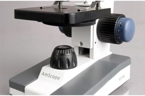 AmScope M150C-50WM-50P100S Compound Monocular Microscope, WF10x and WF25x Eyepieces, 40x-1000x Magnification, LED Illumination, Brightfield, Single-Lens Condenser, Coaxial Coarse and Fine Focus, Plain Stage, 110V, Includes Set of 50 Prepared Slides, 50 Bl in Kuwait