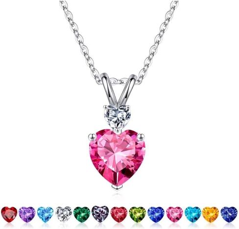 925 Sterling Silver Birthstone Necklace, 1.2 Ct Genuine or Created Heart Birthstone Necklace Anniversary Valentines Day Gifts for Her Mothers Day Christmas Birthday Gifts for Women Girls Jewelry Gifts in Saudi Arabia