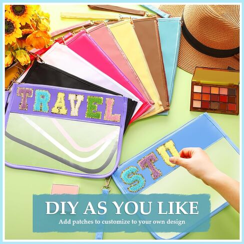 10 Pcs Nylon Makeup Bag Nylon Cosmetic Bag DIY Chenille Letter Bag Waterproof Toiletry Bag Transparent Zipper Pouches Nylon Makeup Bag PVC Flat Pouch for Women Girls (Multicolor) in Saudi Arabia