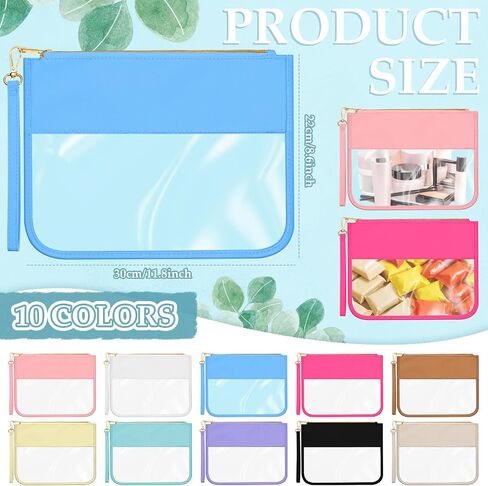 10 Pcs Nylon Makeup Bag Nylon Cosmetic Bag DIY Chenille Letter Bag Waterproof Toiletry Bag Transparent Zipper Pouches Nylon Makeup Bag PVC Flat Pouch for Women Girls (Multicolor) in Saudi Arabia
