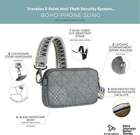 Travelon Boho Anti-Theft Phone Sling, Gray Heather in Saudi Arabia