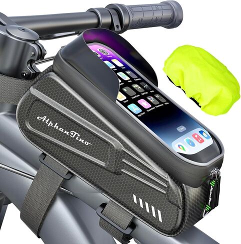 Alphantino Bike Phone Holder Bag - Large Bicycle Front Frame Pouch Cycling Phone Case Mount for Handfree GPS Riding, Military Grade EVA Pressure-Resistant Handlebar Bag, TPU Touch-Screen & Sun-Visor in Saudi Arabia