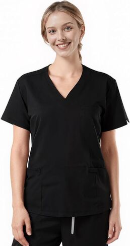 Women's V-Neck Scrub Top, Lightweight and Wrinkle-resistant, With 3 Pockets, Soft, Breathable, and Durable. in Saudi Arabia