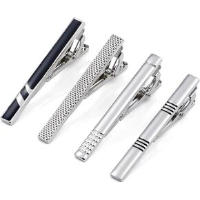 Lystaii 4pcs Tie Bar Clip, Tie Tack Pins Tie Clips for Men Father's Day Gift Silver Necktie Bar Pinch Clip Set 2.3 Inch Metal Clasps Business Professional Fashion Designs in Saudi Arabia