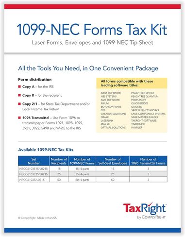 2024 TaxRight 1099-NEC Tax Kit (4-Part) | 15 Recipients |Self-Seal Envelopes Included (No Software) in Kuwait